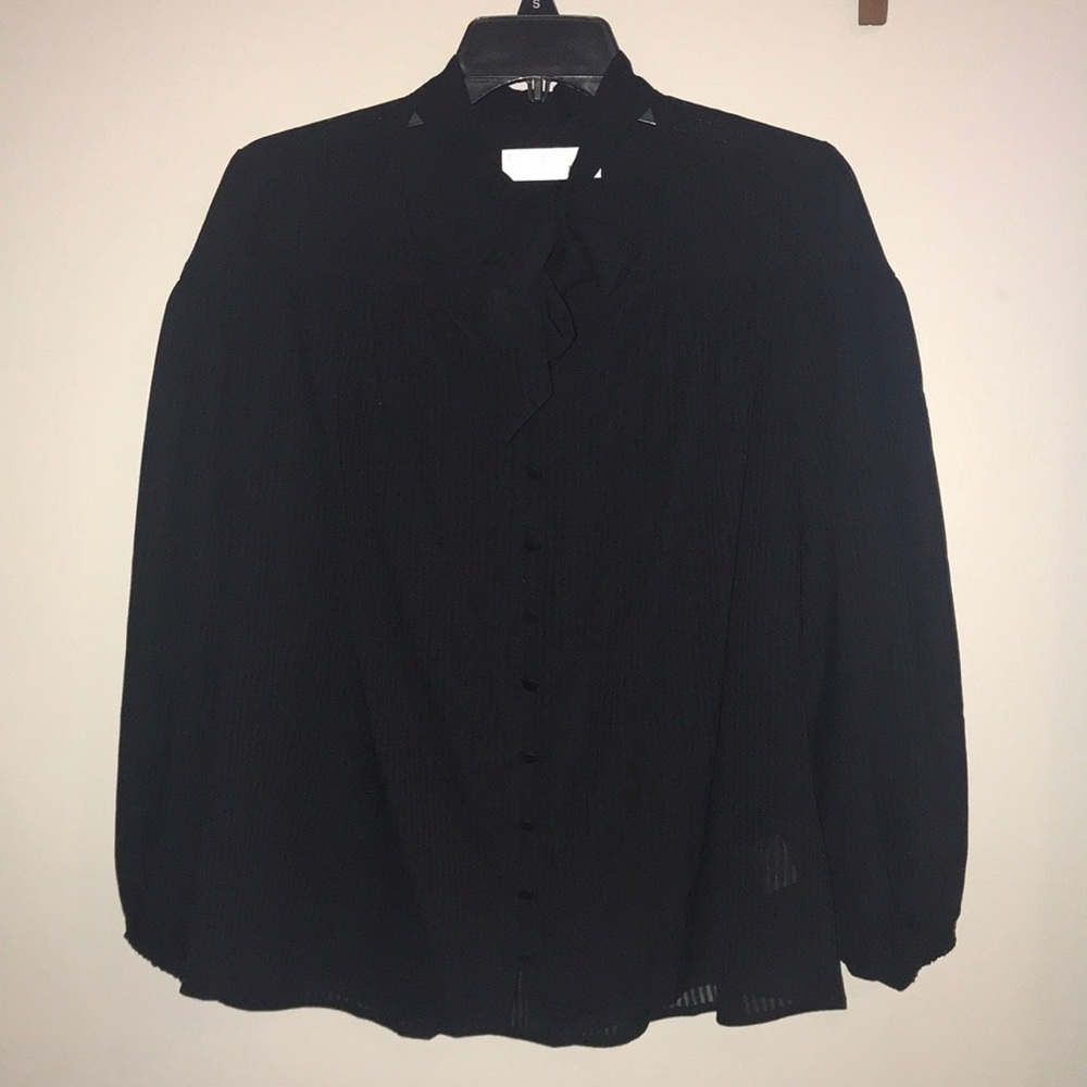 Women’s Sheer Black Blouse W/Bow Tie front